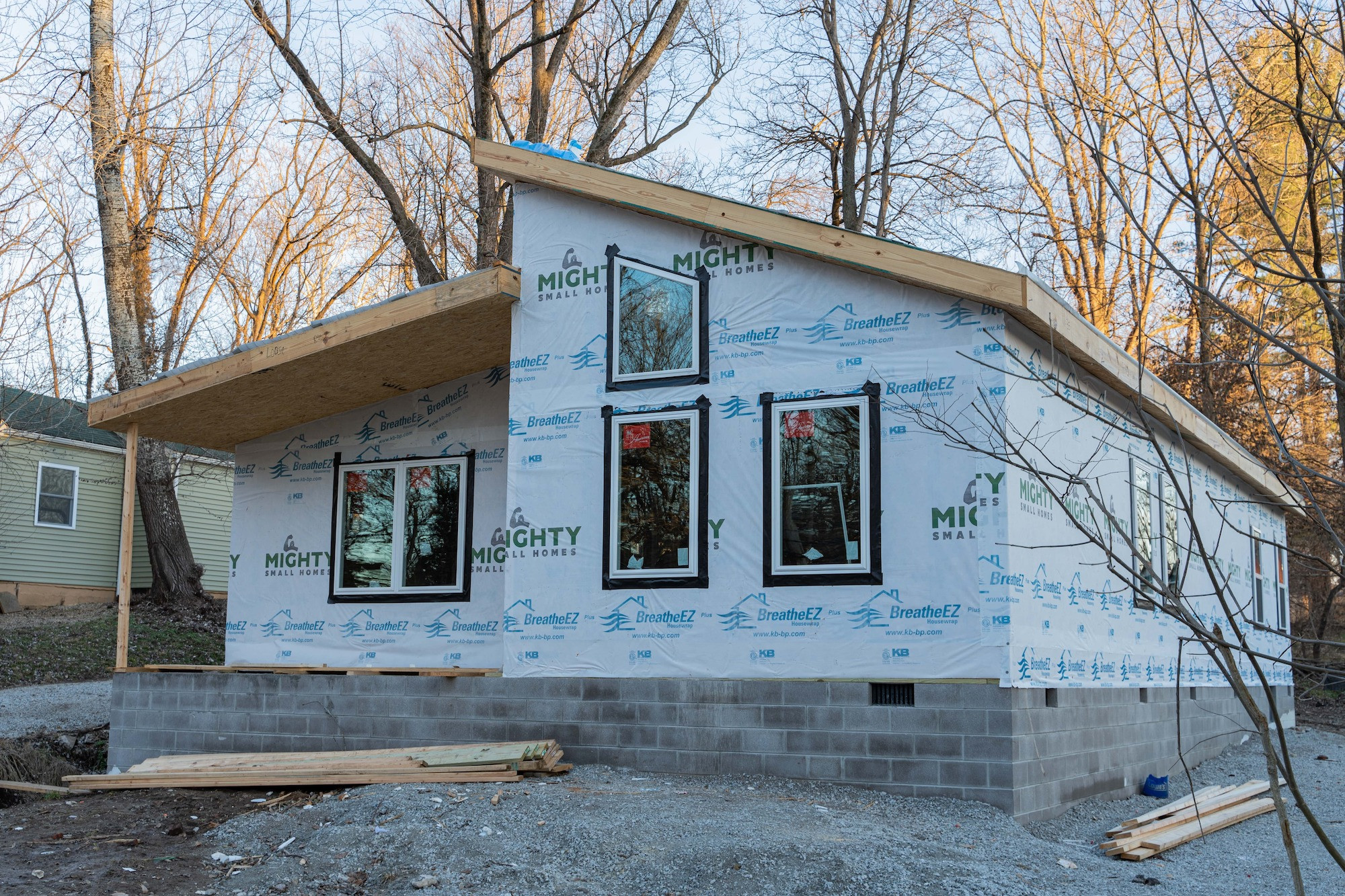 A kit home after being wrapped