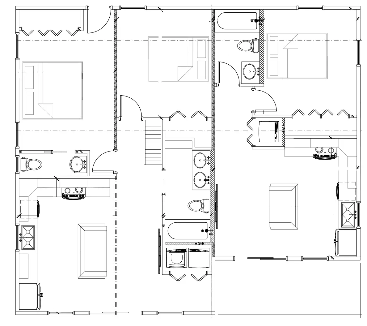 Duplex prefab house kit floor plan layout example from Mighty Small Homes