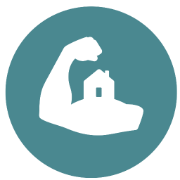 Mighty small homes logo circle arm house icon